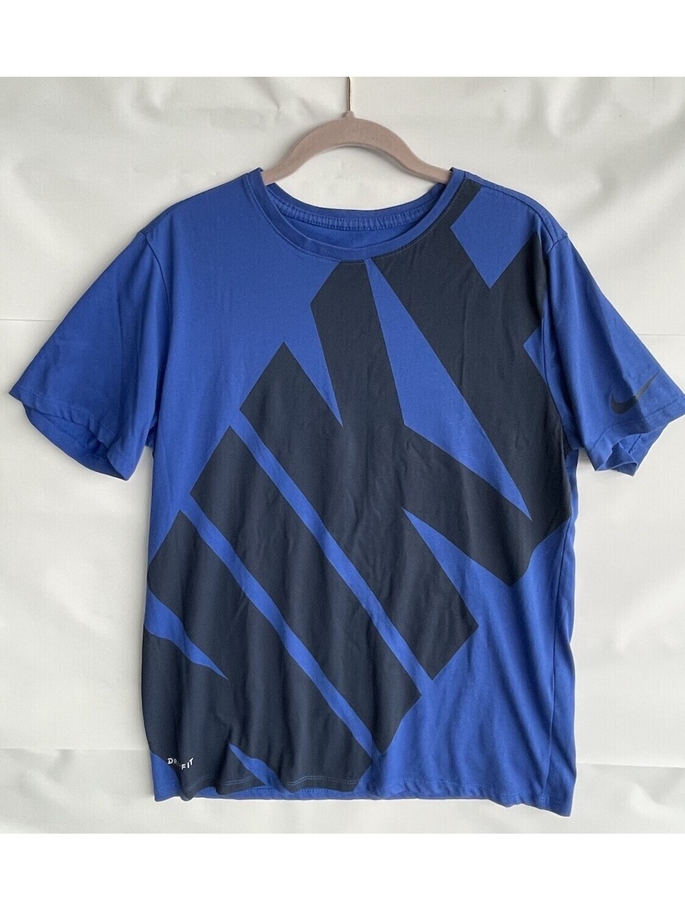 The Nike Tee Dri Fit Athletic Cut Blue T Shirt Big Nike Logo Size M